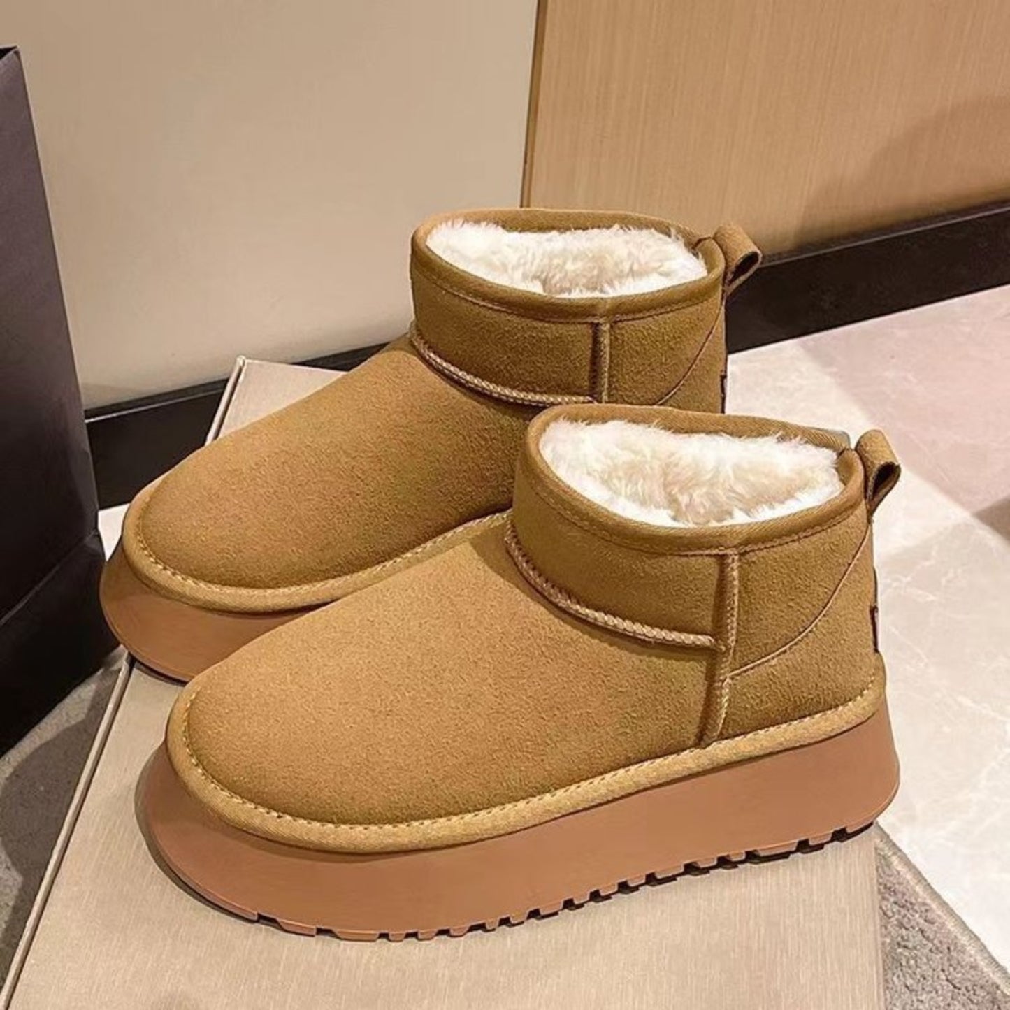 Fleece Lined Chunky Platform Mini Boots