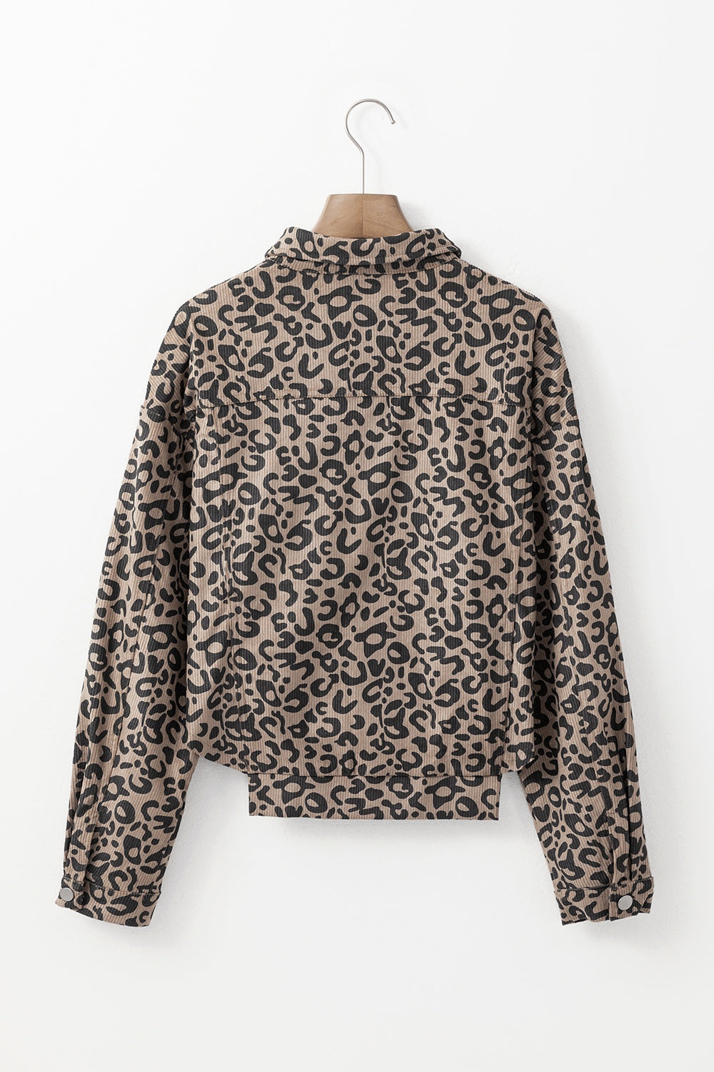 Asymmetrical Hem Collared Neck Leopard Jacket